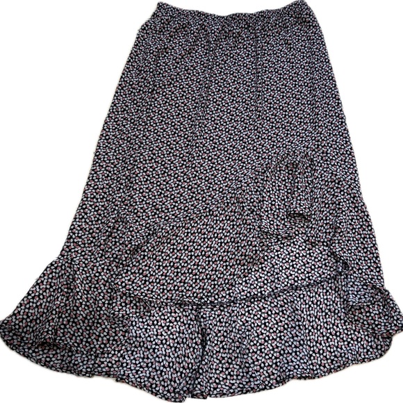 Max Studio High-Low Floral Print Boho Prairie Western Ruffle Midi Skirt. Size L - Picture 4 of 8